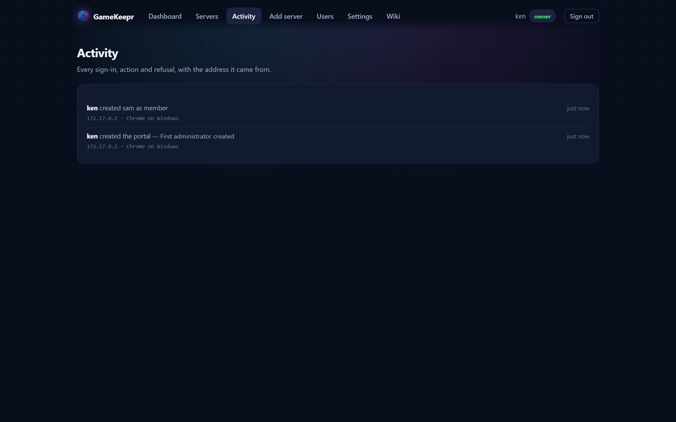 The activity feed: every action recorded, rejections included