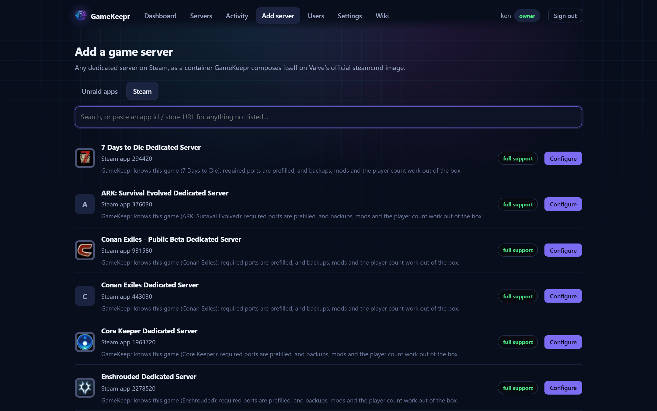 The Steam catalogue