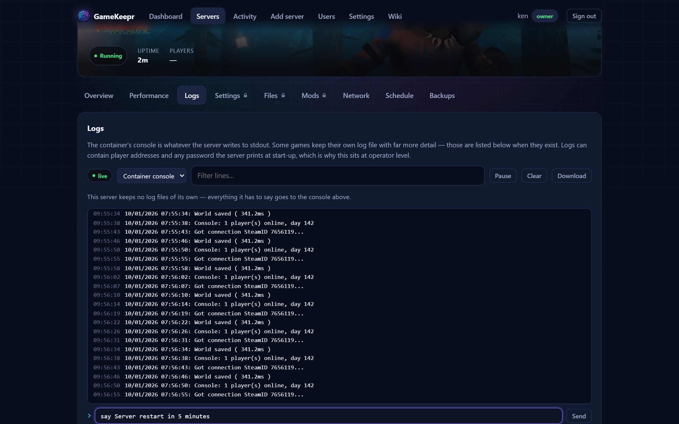 Logs and console