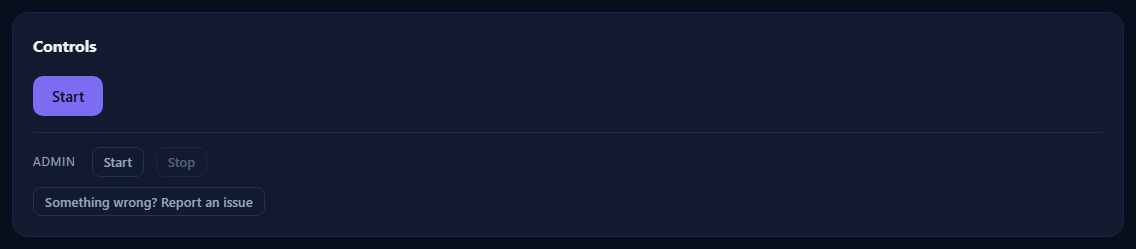 The Controls card: one click opens a prefilled GitHub issue for this server