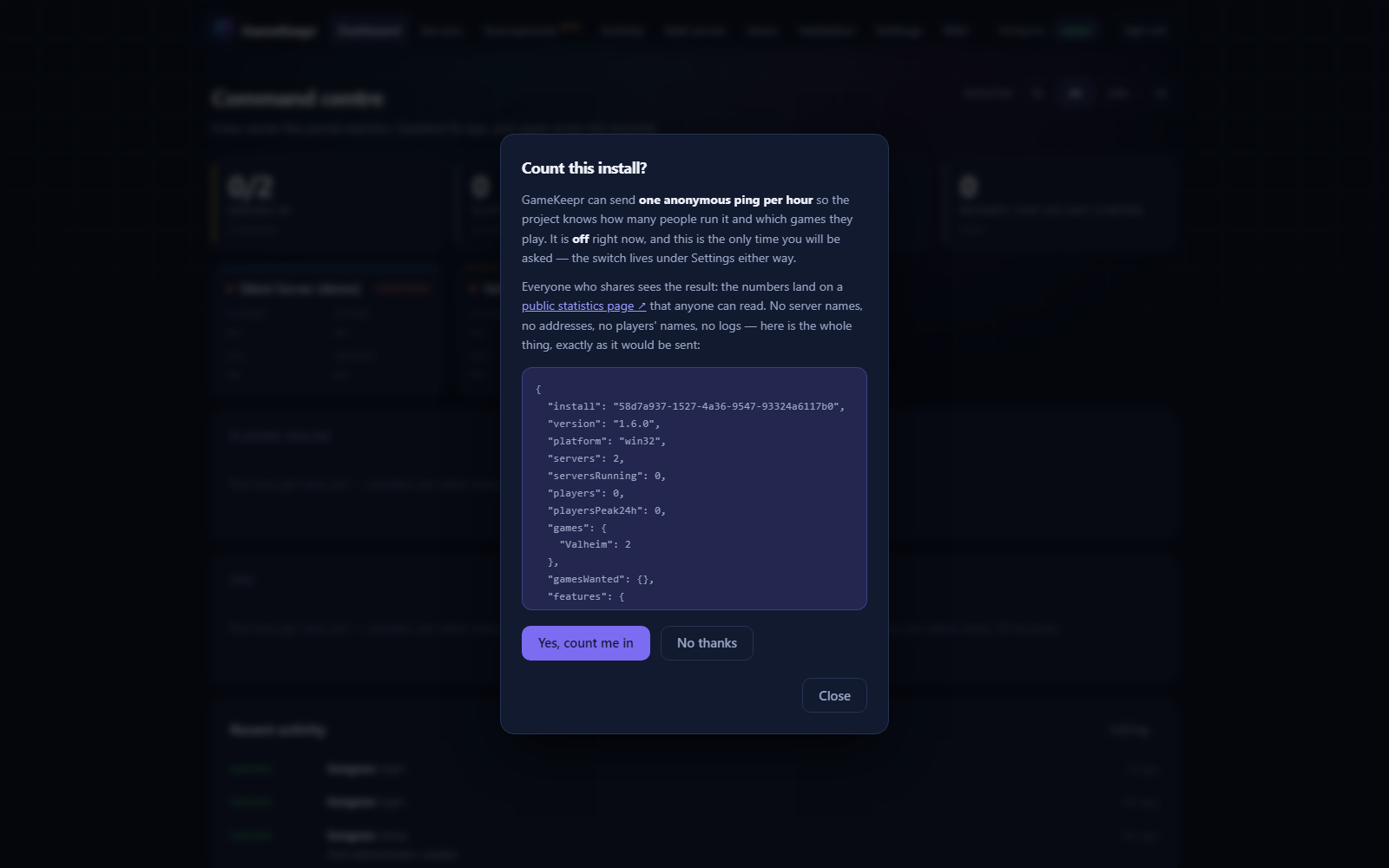 The invitation: the whole payload, two buttons, and never asked again